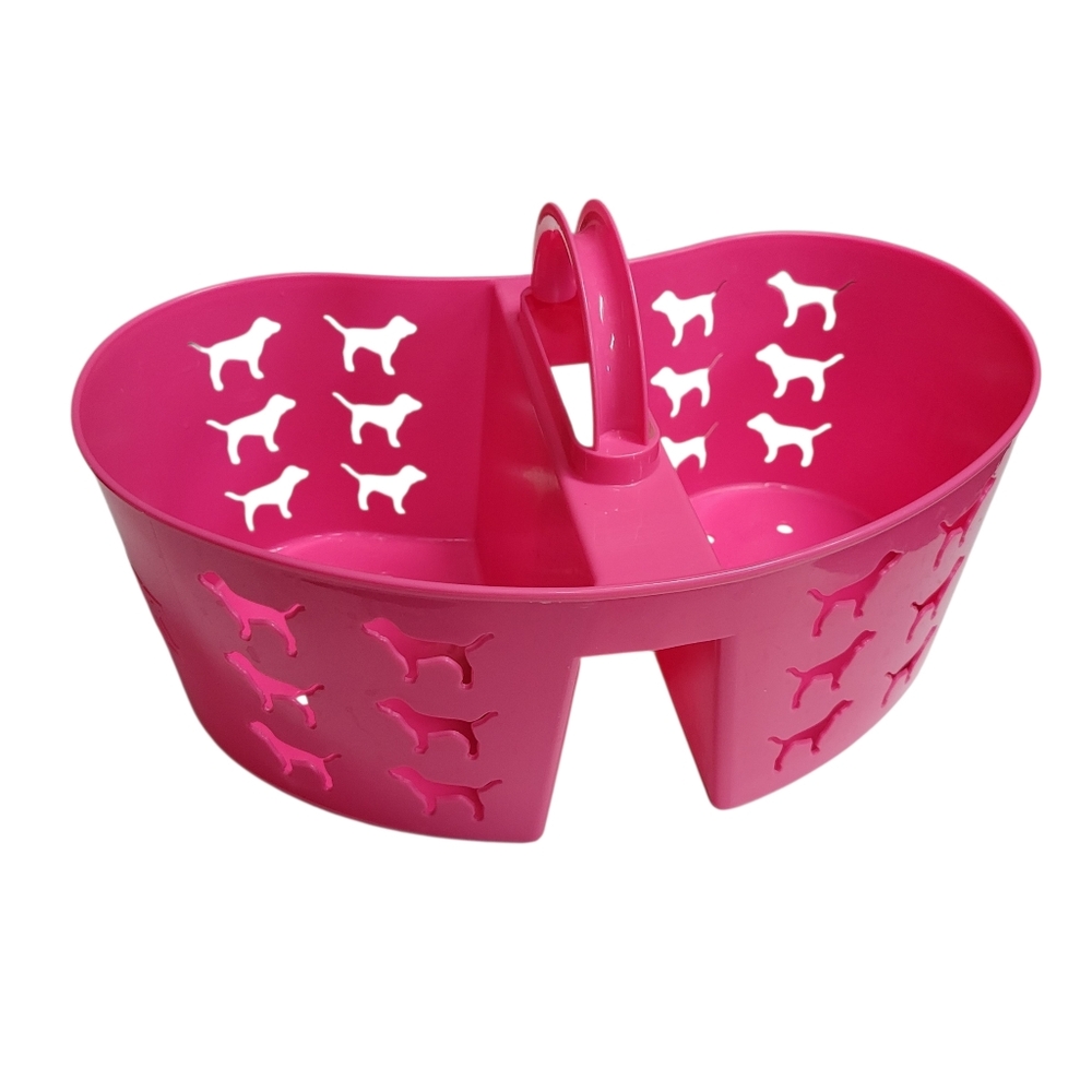 Victorias Secret Pink Dog Graphic Heart Shape SHOWER CADDIE organizer 16Lx6H